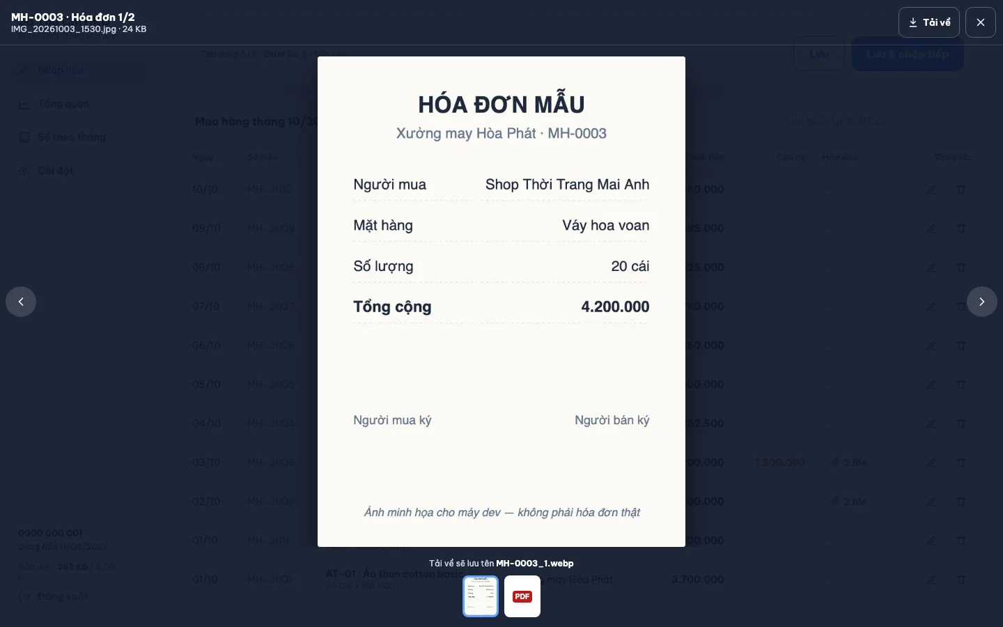Màn Hóa đơn trên máy tính